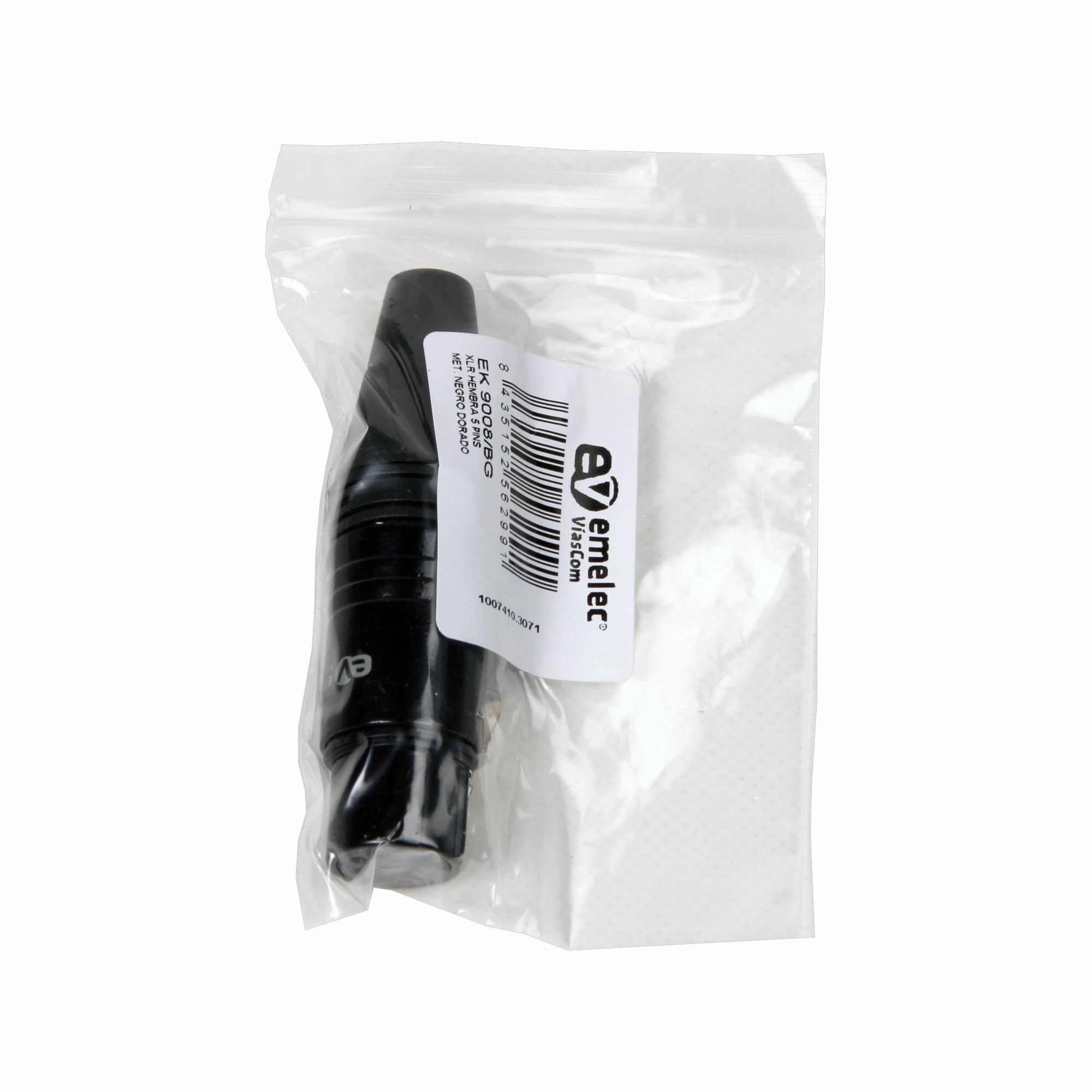Single plastic bag with black 5-pin female XLR connector from Emelec ViaCom