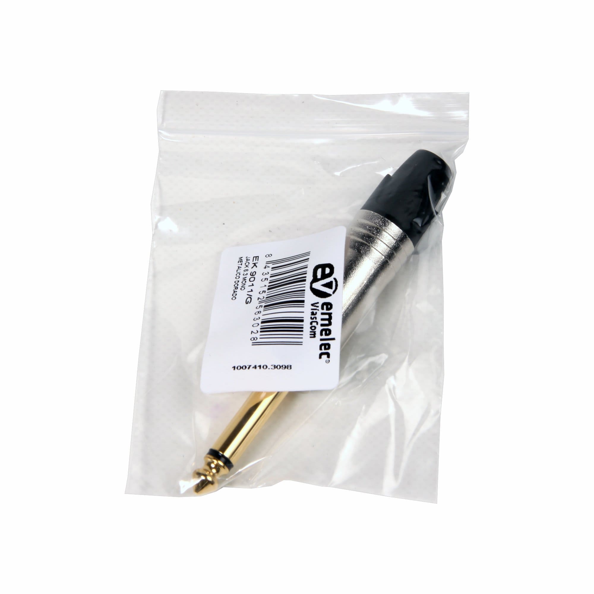 Individual plastic bag with connector Jack 6.3 Male mono gold-plated male of Emelec ViasCom