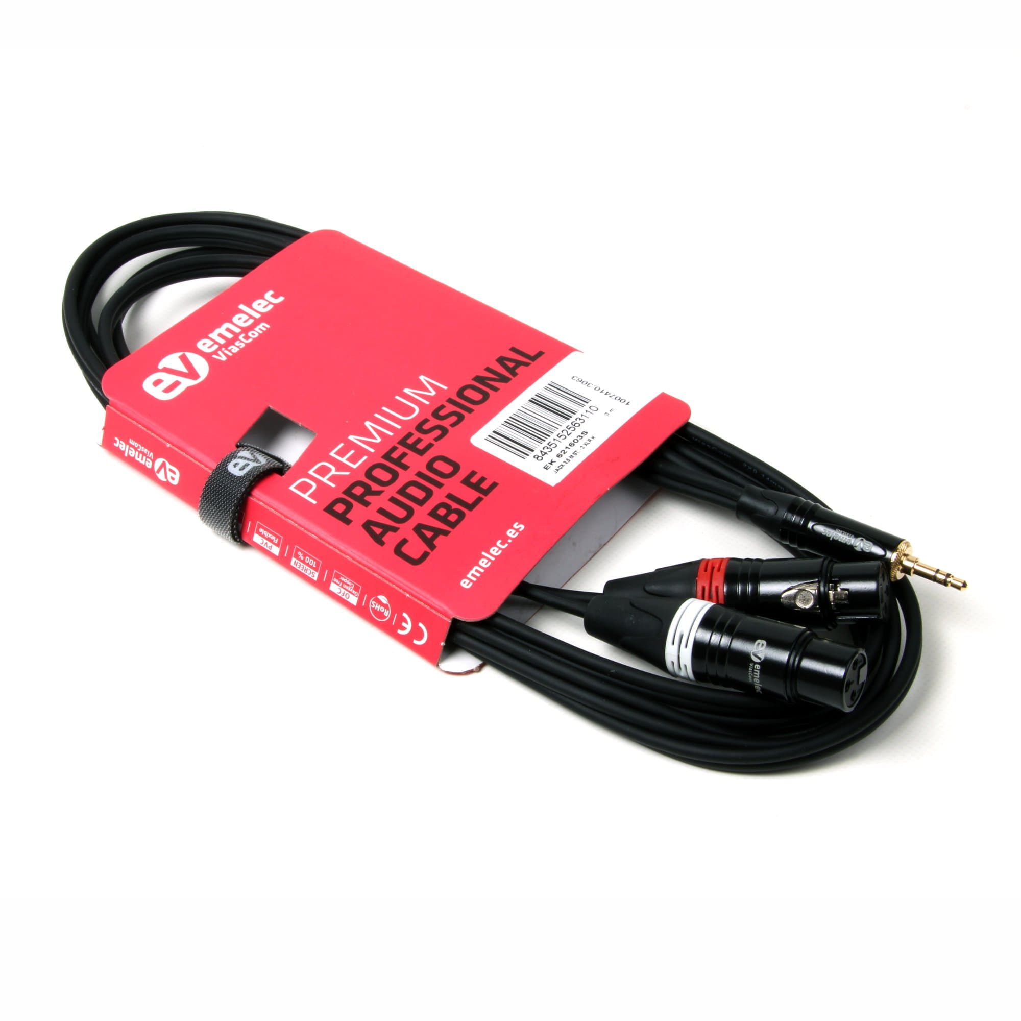 Microphonic Cable Strip Mounted with 2 XLR Female and Jack 3,5 Male stereo Emelec VíasCom EK621603S
